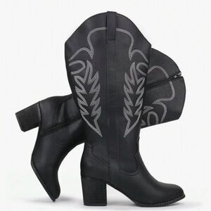 Extra Wide Black Cowboy Cowgirl Boots